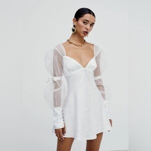 For Love & Lemons Gabrielle Puff Sleeve Mini Dress White Bridal Bachelorette XS